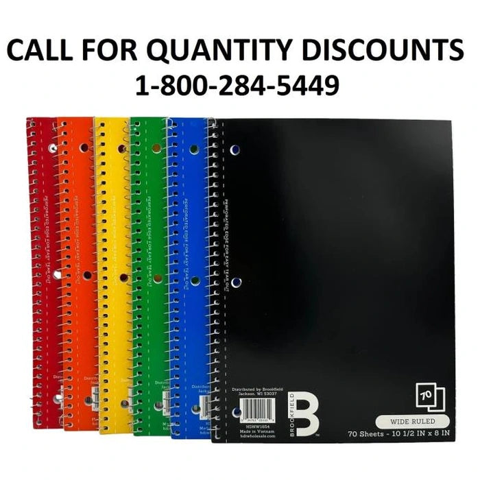 WIDE RULED SPIRAL NOTEBOOK 70 PAGE ASSORTED